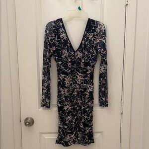 Guess Navy and Pink Floral Long Sleeve Dress